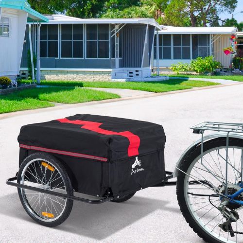  Aosom Elite Two-Wheel Bicycle Large Cargo Wagon Trailer with Oxford Fabric, Folding Storage, & Removable Cover, Red