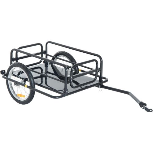  Aosom Foldable Bike Cargo Trailer Bicycle Cart Wagon Trailer w/Hitch, 16 Wheels, 110 lbs Max Load - Black