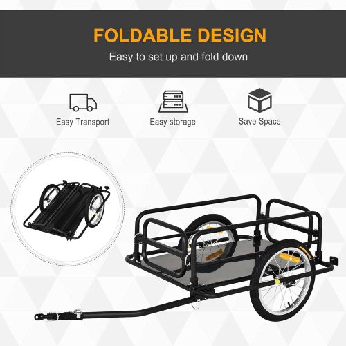  Aosom Foldable Bike Cargo Trailer Bicycle Cart Wagon Trailer w/Hitch, 16 Wheels, 110 lbs Max Load - Black