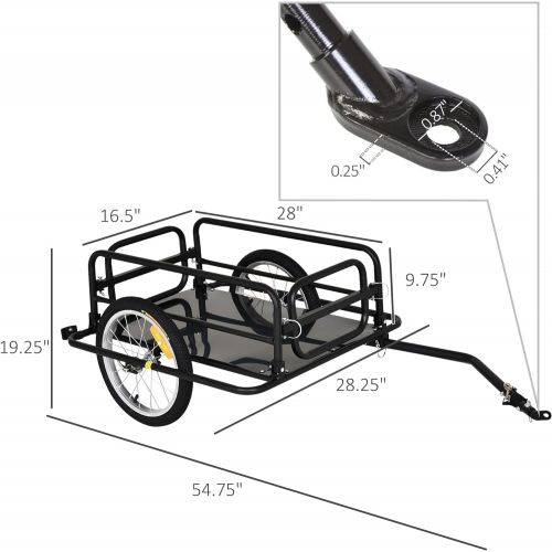  Aosom Foldable Bike Cargo Trailer Bicycle Cart Wagon Trailer w/Hitch, 16 Wheels, 110 lbs Max Load - Black