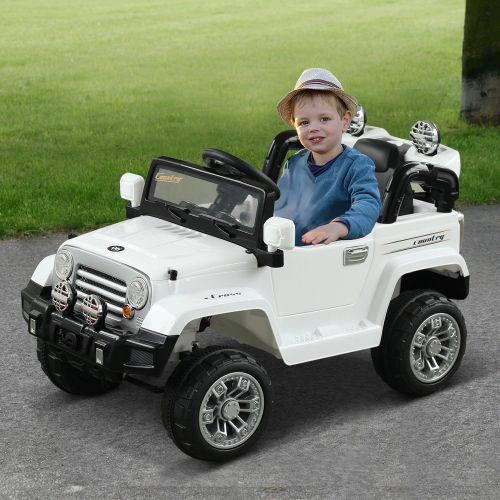  Aosom 12V Kids Electric Battery Powered Ride On Toy Off Road Car Truck w Remote Control - White