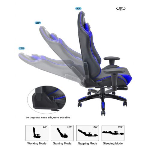  Aosun Racing Gaming Chair with Footrest PU Leather Video Game Chairs Height Adjustable Office Swivel Chair High Back Ergonomic PC Chair with Headrest and Lumbar Support Tilt E-Spor