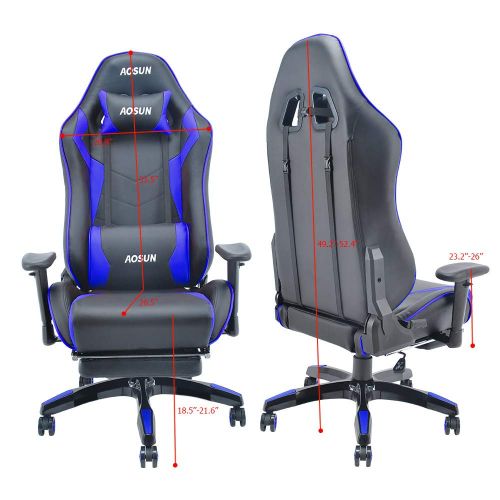  Aosun Racing Gaming Chair with Footrest PU Leather Video Game Chairs Height Adjustable Office Swivel Chair High Back Ergonomic PC Chair with Headrest and Lumbar Support Tilt E-Spor