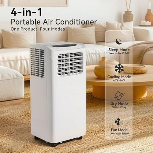  Aoxun 9700BTU Portable Air Conditioner Cools up to 300 Sq.ft, 4-IN-1 Portable AC Unit with Cooling, Dehumidifier, Fan, 24H Timer (Window Venting Kit Included)