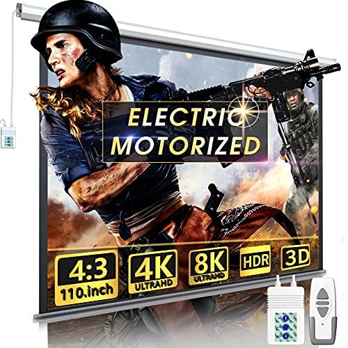  Aoxun 110 Motorized Projector Screen - Indoor and Outdoor Movies Screen 110 inch Electric 4:3 Projector Screen W/Remote Control