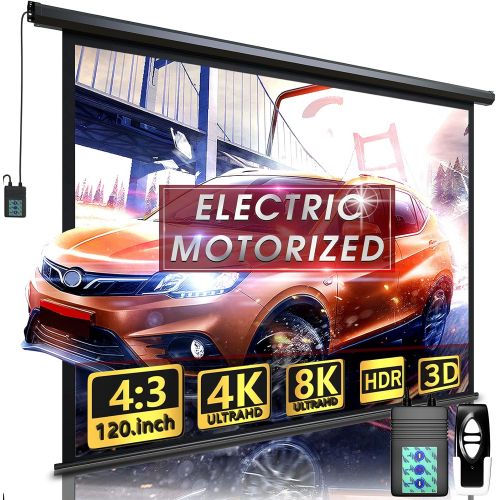  Aoxun 120 Motorized Projector Screen - Indoor and Outdoor Movies Screen 120 inch Electric 4:3 Projector Screen W/Remote Control