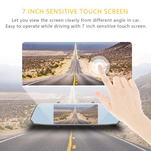  Aoxun Backup Camera 7 Mirror Touch Screen - 1080P Car Dash Cam Dual Dashboard Camera Recorder with Waterproof Reversing Camera