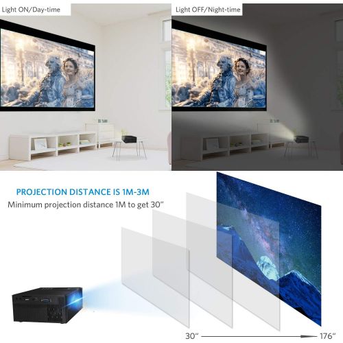  Portable LCD Video Projector - Aoxun 2018 Upgraded C7 Multimedia Home Theater Video Projector Support 1080P Compatiable with HDMI,AV, USB, SD, VGA for Home Cinema TV 2500 Lumens- B