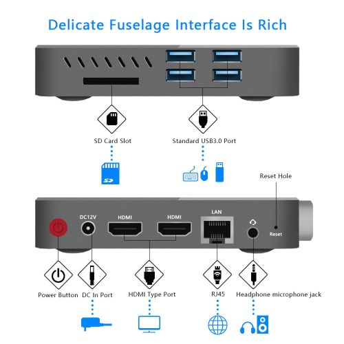  Aoxun N3450 Mini PC, 4K Mini Fanless Desktop Computer Support Win10 64-Bit - LPDDR3L 4GB 64GB up to 2.2Ghz HD Graphics 4K 2.4G+5.8G Dual WiFi 1000Mbps LAN BT4.0 [Dual Output - 2HD
