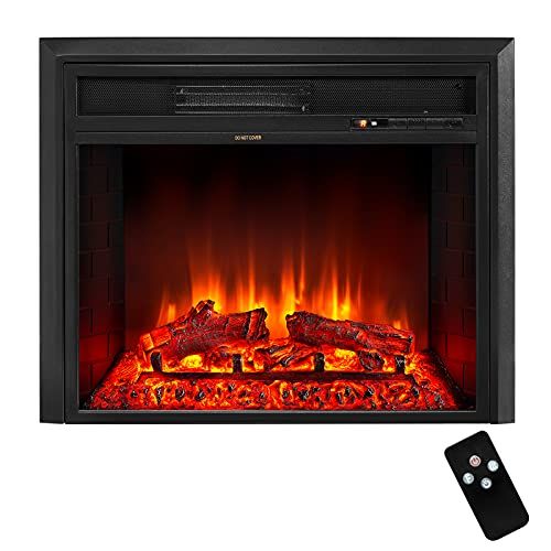  Aoxun Electric Fireplace, Freestanding & Recessed Electric Fireplace, Insert Fireplace Heater for TV Stand, with Timer, Remote Control, 750/1500W, 25 Inches Wide, Black