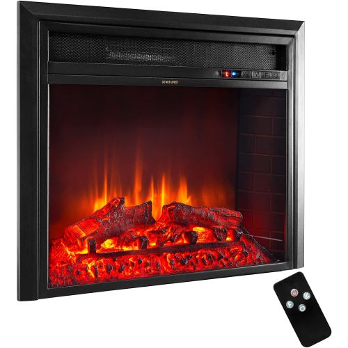  Aoxun Electric Fireplace, Freestanding & Recessed Electric Fireplace, Insert Fireplace Heater for TV Stand, with Timer, Remote Control, 750/1500W, 25 Inches Wide, Black