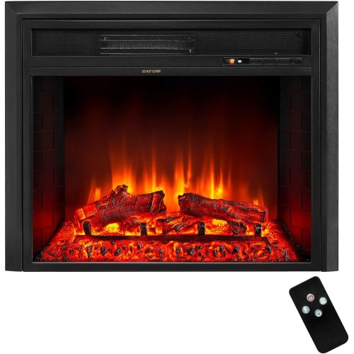  Aoxun Electric Fireplace, Freestanding & Recessed Electric Fireplace, Insert Fireplace Heater for TV Stand, with Timer, Remote Control, 750/1500W, 25 Inches Wide, Black