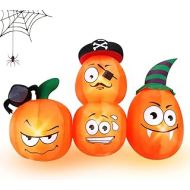 Apatner Outdoor Halloween Decorations Inflatable Pumpkins Combo 5FT Long Halloween Inflatables with Wizard hat Pirate Spider Blow up LED Lighted for Halloween Lawn Garden Outside D