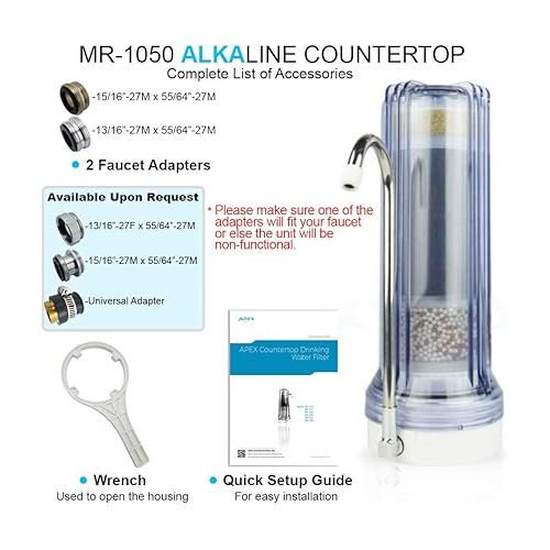  APEX MR-1050 Countertop Water Filter, 5 Stage Mineral pH Alkaline , Easy Install Faucet Water Filter - Reduces Heavy Metals, Bad Taste and Up to 99% of Chlorine - Black