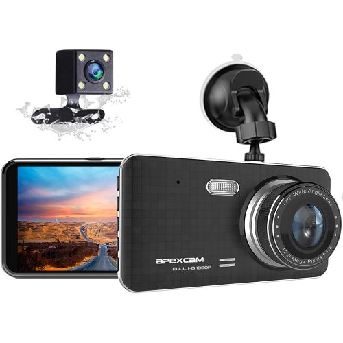  [아마존베스트]Apexcam Dash Cam for Car Front Rear Dual Car Camera 4 IPS 1080 Driving Recorder 170°Wide Angle with Backup Camera,G-Sensor, WDR Loop Recording,DVR Parking Monitor,Night Vision,Motion Detec