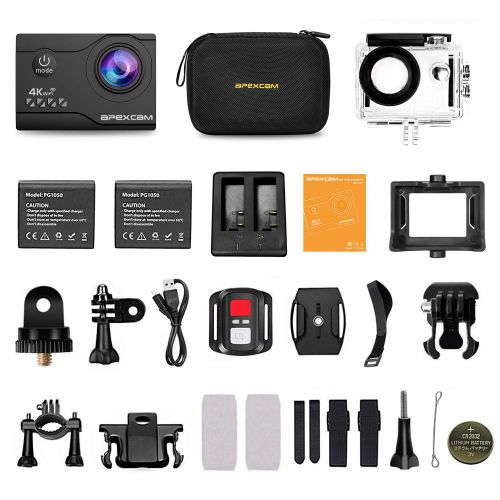  Apexcam 4K Action Camera 16MP Underwater Waterproof Camera 40M 170°Wide-Angle WiFi Sports Camera with 2.4G Remote Control with 2 Batteries 2.0 LCD Ultra HD and Mounting Accessories