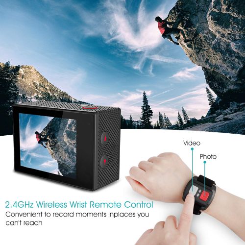  Apexcam 4K Action Camera 16MP Underwater Waterproof Camera 40M 170°Wide-Angle WiFi Sports Camera with 2.4G Remote Control with 2 Batteries 2.0 LCD Ultra HD and Mounting Accessories