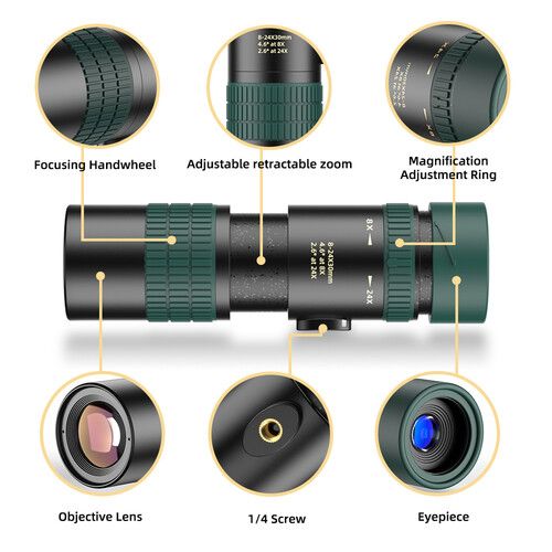  Apexel 8-24x30 Mini Portable Dual Focus Monocular Telescope