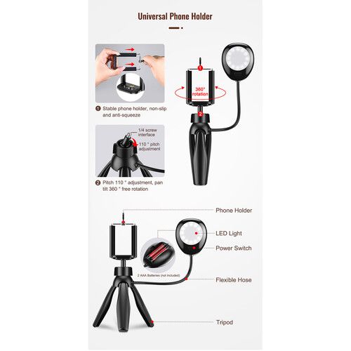  Apexel Mini Tabletop Tripod with LED Light