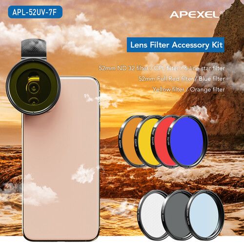  Apexel 7-in-1 Full Filter Kit for 52mm Threads