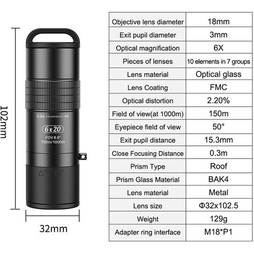  Apexel 6x20 Monocular with Smartphone Clip