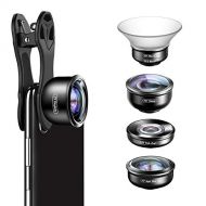 Apexel HD Mobile Phone Camera Lens Set, 5 in 1 Phone Lens- 15-20x Macro Lens, 110°Wide Angle, 170°Super Wide Angle, 195°Fisheye, 2x Portrait Lens for iPhone XS Max/X/XR/8/7/6Plus &