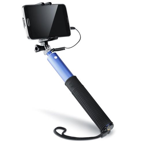  Aplic  Blue Selfie Stick fuer GoPro Actioncam | sowie durch Adapter fuer Smartphone nutzbar | Monopod Selfie Stange (Telescoping) | einstellbare Stange 98cm | inkl. 1/4 Gewinde zur