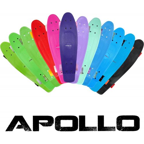  Apollo Fancy Skateboard, Vintage Mini Cruiser, Komplettboard, 22.5inch (57,15 cm), Mini-Board mit Holz Oder Kunstsoff Deck mit und Ohne LED Wheels