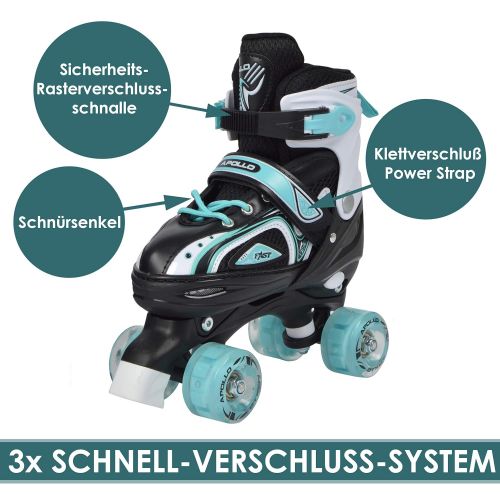  Apollo Super Quad X Pro, LED Rollschuhe fuer Kinder und Jugendliche, ideal fuer Anfanger, komfortable Roller-Skates fuer Madchen und Jungen