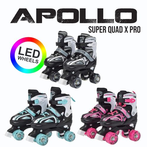  Apollo Super Quad X Pro, LED Rollschuhe fuer Kinder und Jugendliche, ideal fuer Anfanger, komfortable Roller-Skates fuer Madchen und Jungen