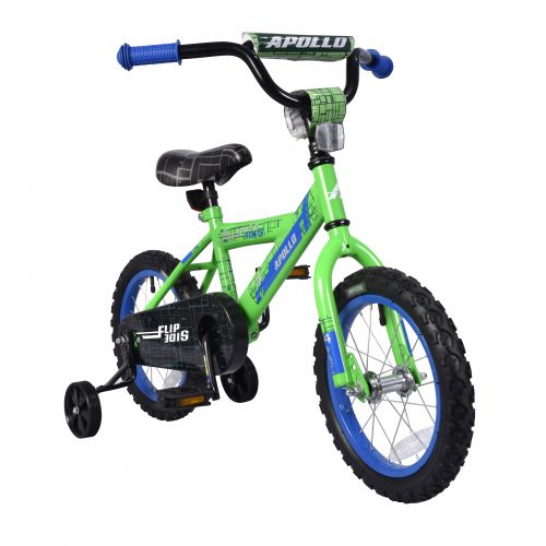  Apollo FlipSide 14 inch Kids Bicycle, Ages 3 to 5, Height 30 - 38 inches, Green/Blue