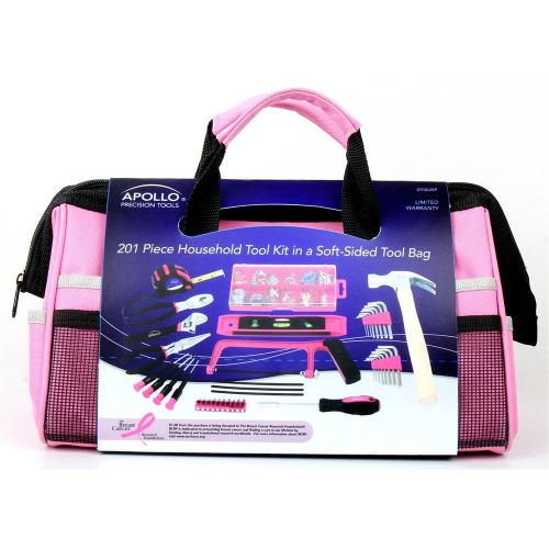  Apollo Precision Tools Apollo Tools 201-Piece Household Tool Kit in Tool Bag, Pink