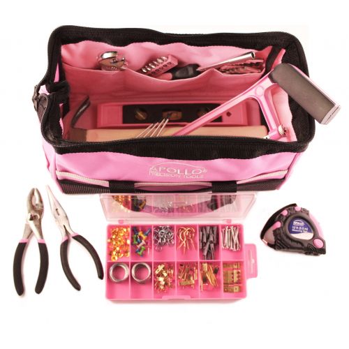  Apollo Precision Tools Apollo Tools 201-Piece Household Tool Kit in Tool Bag, Pink