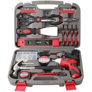 [아마존베스트]Apollo Tools DT0773 135 Piece Complete Household Tool Kit with 4.8 Volt Cordless Screwdriver and Most Useful Hand Tools and DIY accessories, Red