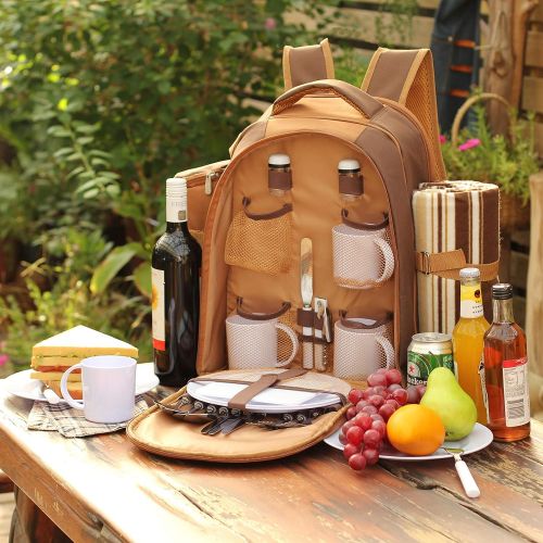  Apollo walker apollo walker TAWA Picnic Backpack Bag for 4 Person with Cooler Compartment,Wine Bag, Picnic Blanket(45x53), Best for Family and Lovers Gifts (Coffee)