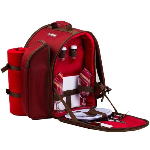  Apollo walker apollo walker 2 Person Red Picnic Backpack with Cooler Compartment Includes Tableware & Fleece Blanket 45x53(red)