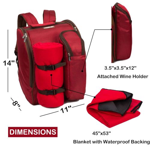  Apollo walker apollo walker 2 Person Red Picnic Backpack with Cooler Compartment Includes Tableware & Fleece Blanket 45x53(red)