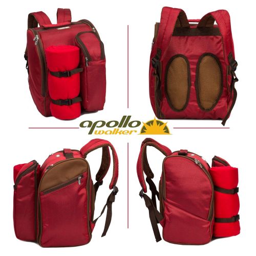  Apollo walker apollo walker 2 Person Red Picnic Backpack with Cooler Compartment Includes Tableware & Fleece Blanket 45x53(red)