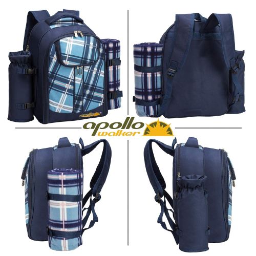  Apollo walker apollo walker TAWA Picnic Set Backpack for 4 with Cooler Compartment,Detachable Bottle/Wine Holder Including Large Picnic Blanket(45x 53) for Picnic Family and Lovers Gifts,Outdoor