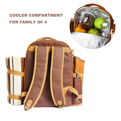  Apollo walker apollo walker Picnic Backpack Bag for 4 Person with Cooler Compartment, Detachable Bottle/Wine Holder, Fleece Blanket(45x53), Coffee Mugs,Plates and Cutlery (Blue)