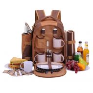 Apollo walker apollo walker Picnic Backpack Bag for 4 Person with Cooler Compartment, Detachable Bottle/Wine Holder, Fleece Blanket(45x53), Coffee Mugs,Plates and Cutlery (Brown)