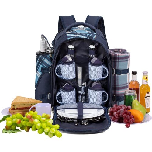  Apollo walker apollo walker Picnic Backpack Bag for 4 Person with Cooler Compartment, Detachable Bottle/Wine Holder, Fleece Blanket(45x53), Coffee Mugs,Plates and Cutlery (Brown)