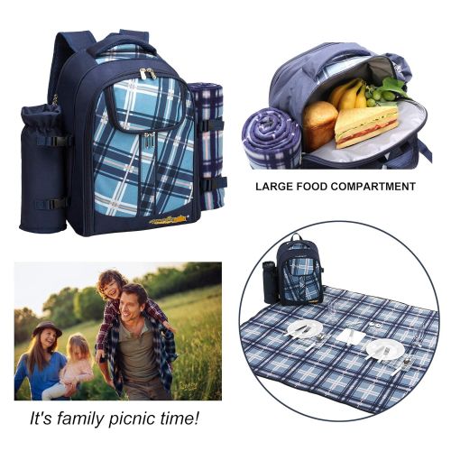  Apollo walker apollo walker Picnic Backpack Bag for 4 Person with Cooler Compartment, Detachable Bottle/Wine Holder, Fleece Blanket(45x53), Coffee Mugs,Plates and Cutlery (Brown)