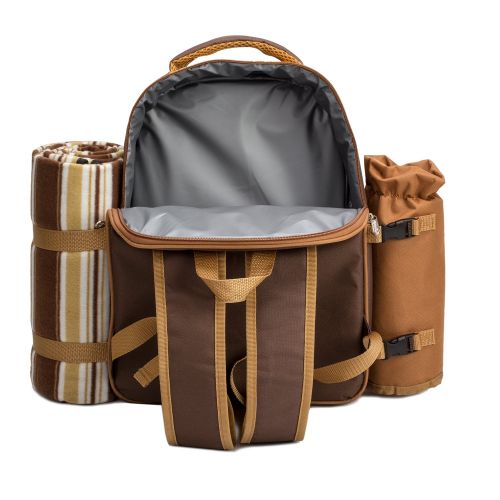  Apollo walker apollo walker Picnic Backpack Bag for 4 Person with Cooler Compartment, Detachable Bottle/Wine Holder, Fleece Blanket(45x53), Coffee Mugs,Plates and Cutlery (Brown)