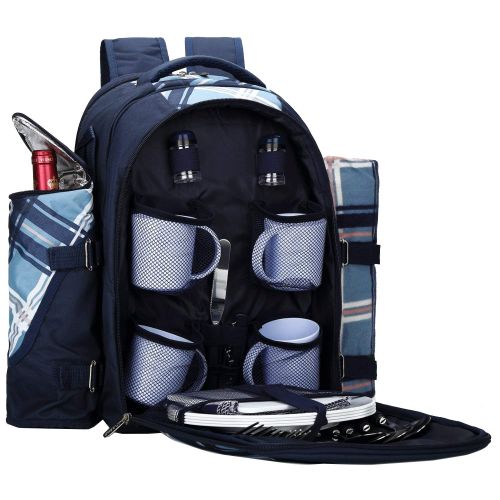  Apollo walker apollo walker Picnic Backpack Bag for 4 Person with Cooler Compartment, Detachable Bottle/Wine Holder, Fleece Blanket(45x53), Coffee Mugs,Plates and Cutlery (Brown)