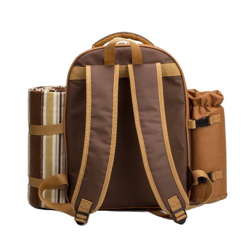  Apollo walker apollo walker Picnic Backpack Bag for 4 Person with Cooler Compartment, Detachable Bottle/Wine Holder, Fleece Blanket(45x53), Coffee Mugs,Plates and Cutlery (Brown)