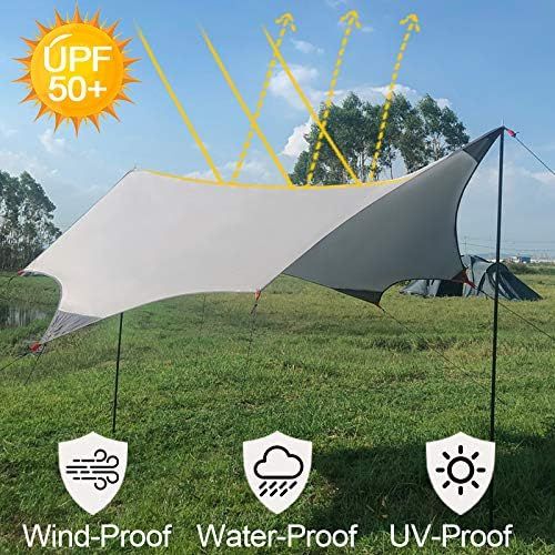  apollo walker Camping Rain Cover Portable Canopy Lightweight Waterproof Camping Tent Tarp Beach Tent Sun Shade Shelter with Poles,Ground Nails,UPF 50+,for Camping Outdoor Travel