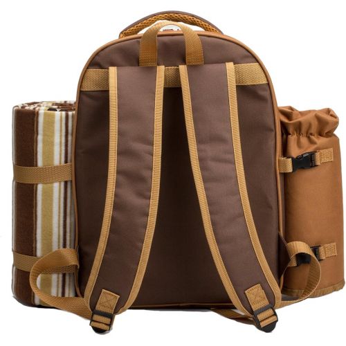  apollo walker Picnic Backpack Bag for 4 Person with Cooler Compartment,Wine Bag, Picnic Blanket(45x53),Best for Family and Lovers Gifts (Brown)