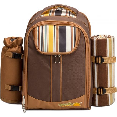  apollo walker Picnic Backpack Bag for 2 Person with Cooler Compartment, Detachable Bottle/Wine Holder, Fleece Blanket, Plates and Cutlery(2 Person, Brown)