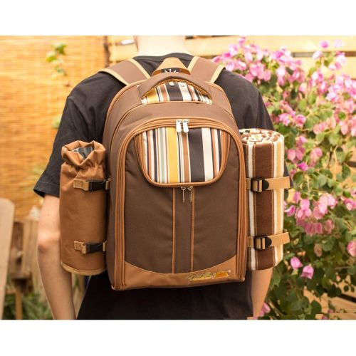  apollo walker Picnic Backpack Bag for 2 Person with Cooler Compartment, Detachable Bottle/Wine Holder, Fleece Blanket, Plates and Cutlery(2 Person, Brown)